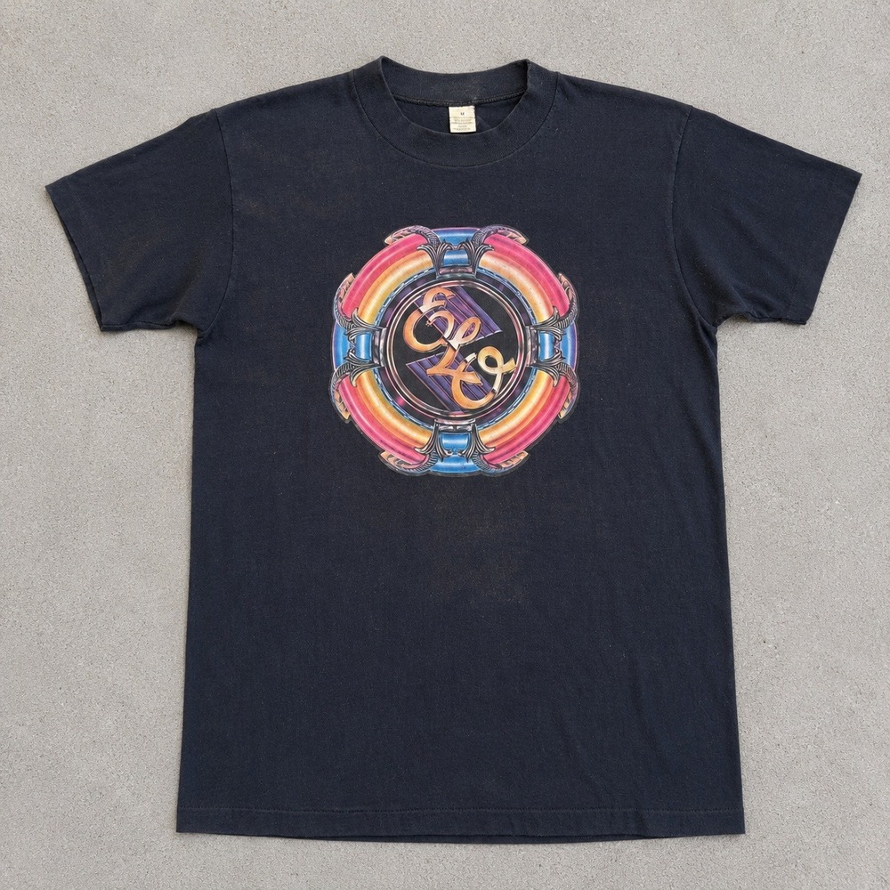 Vintage 1977 Electric Light Orchestra ELO Spaceship Band T-Shirt Black Mens M